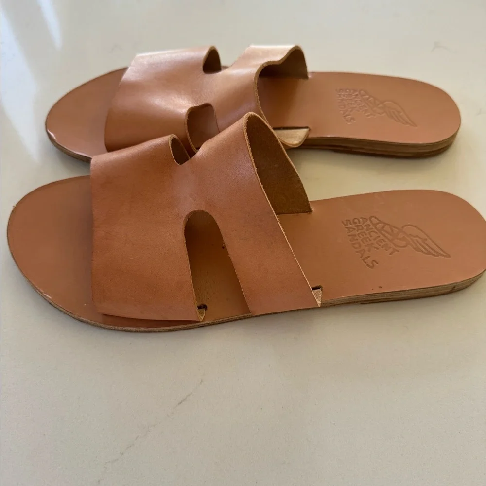 Ancient Greek Sandals Tan Leather Slide Sandals